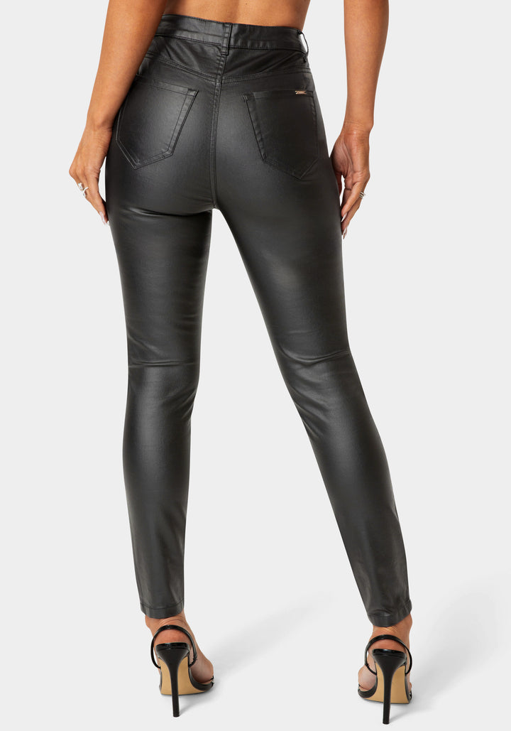 Back View-Natural Waist Coated Skinny Leg Jeans-Black Wash