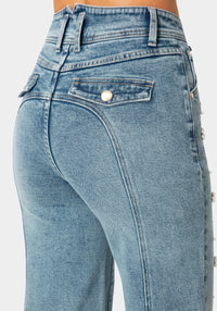 Other View-Natural Waist Embellished Wide Leg Jeans-Light Blue Wash