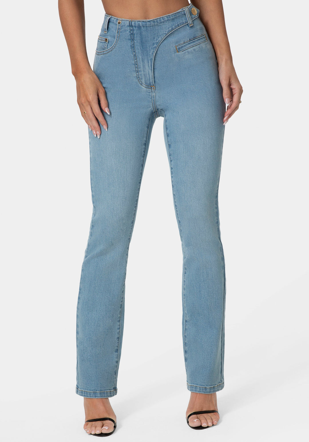 Front View-Natural Waist Straight Leg Jeans-SPIRIT BLUE WASH