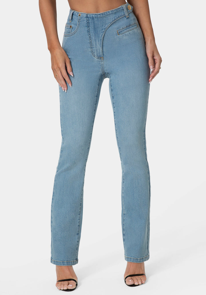 Front View-Natural Waist Straight Leg Jeans-SPIRIT BLUE WASH