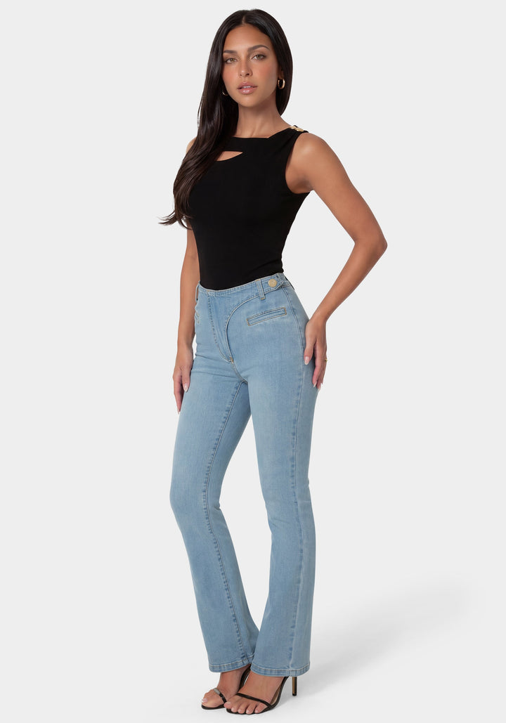 Detail View-Natural Waist Straight Leg Jeans-SPIRIT BLUE WASH