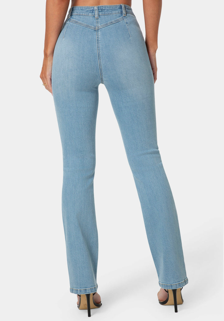 Back View-Natural Waist Straight Leg Jeans-SPIRIT BLUE WASH