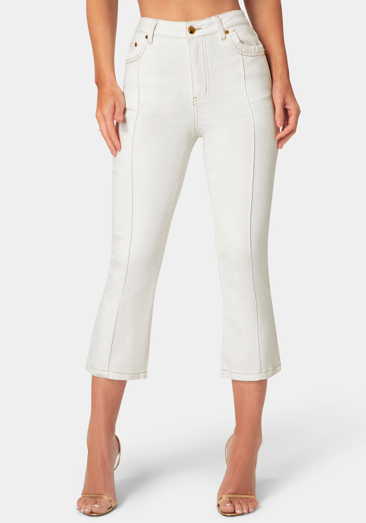 Front View-Natural Waist Ankle Lenght Boot Cut Jeans-Blue Obession Wash