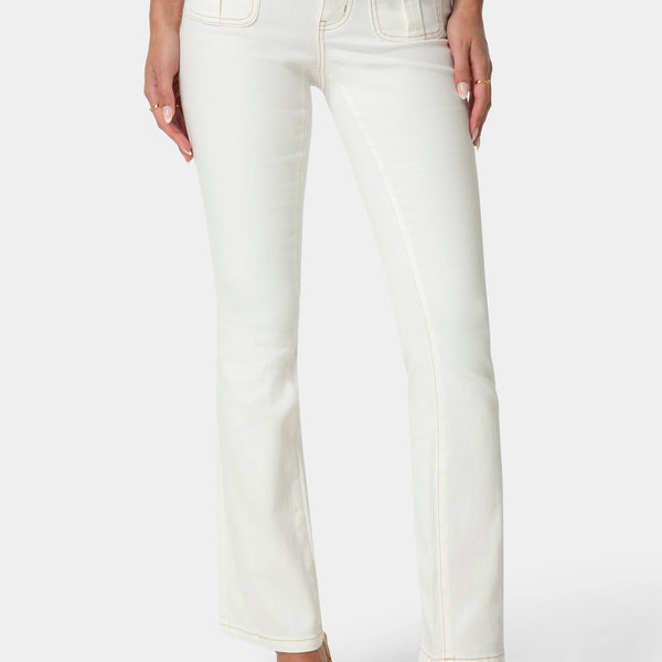 Front View-LOW WAIST MINI BOOTCUT DENIM-SOFT WHITE WASH