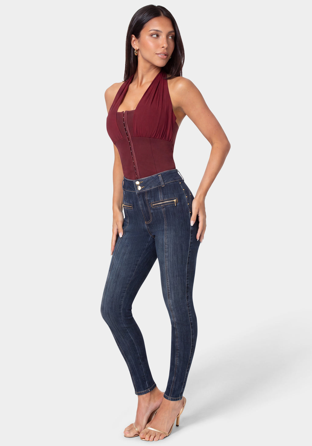 Side View-SKINNY ZIPPER DETAIL JEANS-MIDNIGHT BLUE WASH