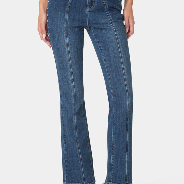 Front View-MINI BOOTCUT FRONT CROSS DENIM JEANS-BLUE OBSESSION WASH