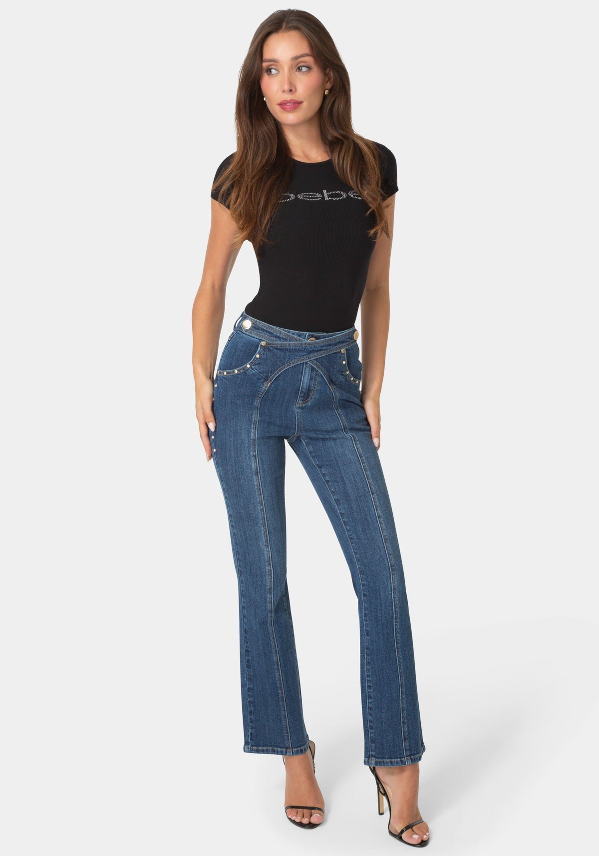 Detail View-MINI BOOTCUT FRONT CROSS DENIM JEANS-BLUE OBSESSION WASH