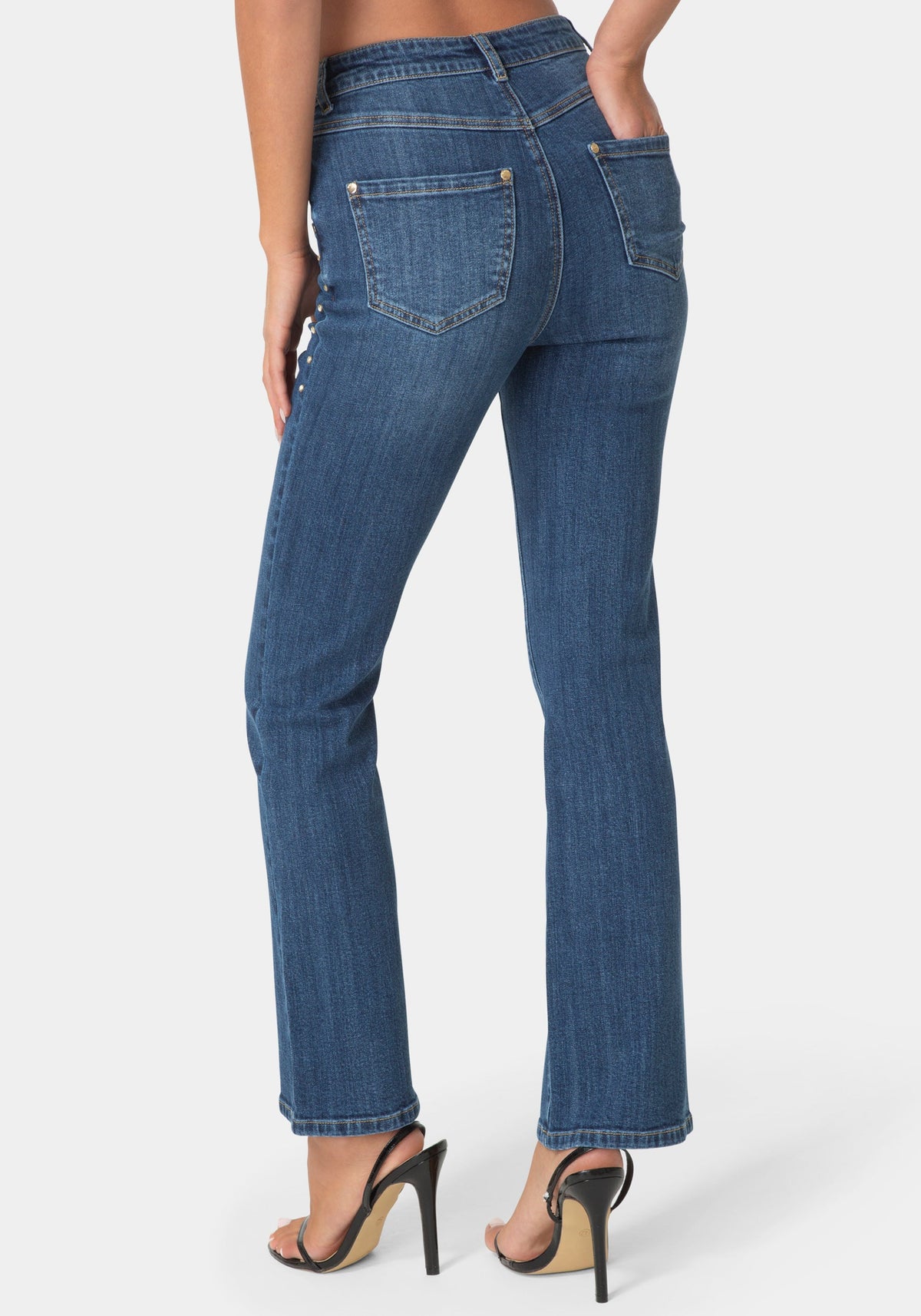 Back View-MINI BOOTCUT FRONT CROSS DENIM JEANS-BLUE OBSESSION WASH