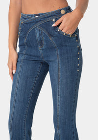Side View-MINI BOOTCUT FRONT CROSS DENIM JEANS-BLUE OBSESSION WASH