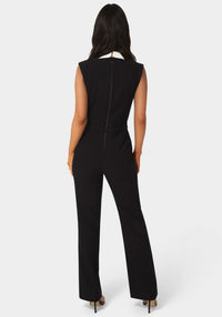Back view - Tailored Two Tone Straight Leg Jumpsuit - Black White Alyssum