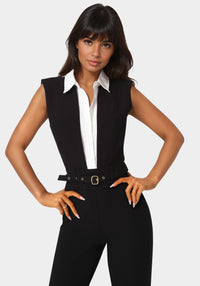 Detail view - Tailored Two Tone Straight Leg Jumpsuit - Black White Alyssum