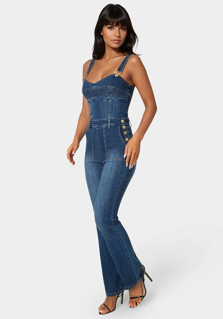 Side view - Denim Overall Jumpsuit - True Blue Wash