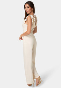 Side View-Linen Ruffled Palazzo Leg Jumpsuit-VANILLA HEAT