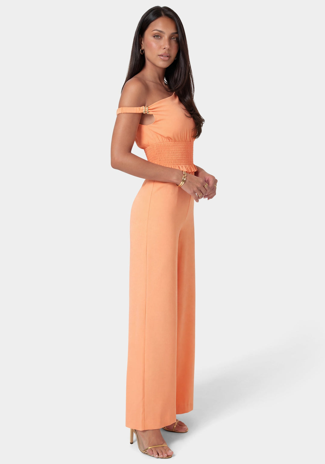 Side View-Off Shoulder Wide Leg Jumpsuit-PAPAYA PUNCH