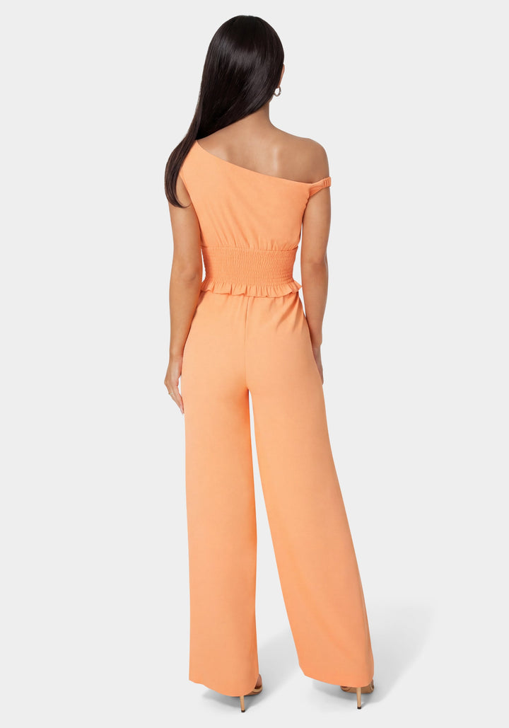 Back View-Off Shoulder Wide Leg Jumpsuit-PAPAYA PUNCH