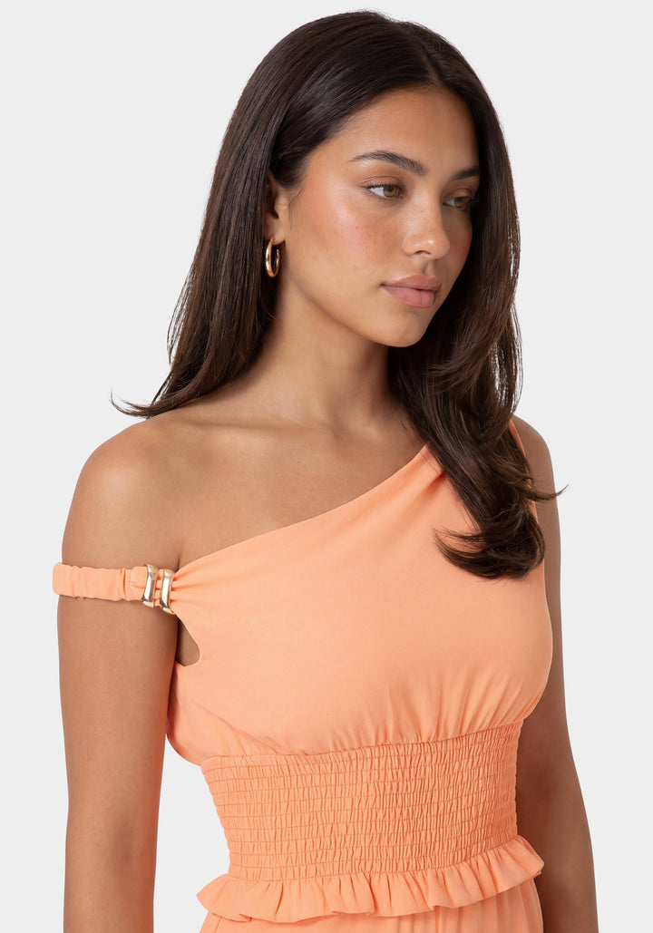 Detail View-Off Shoulder Wide Leg Jumpsuit-PAPAYA PUNCH