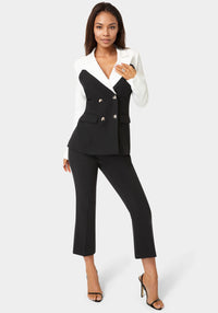 Detail View-Tailored Double Breast Blazer-Black / White Alyssum