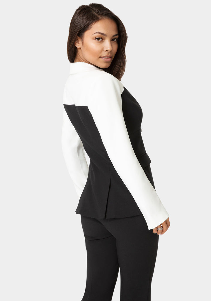 Back View-Tailored Double Breast Blazer-Black / White Alyssum