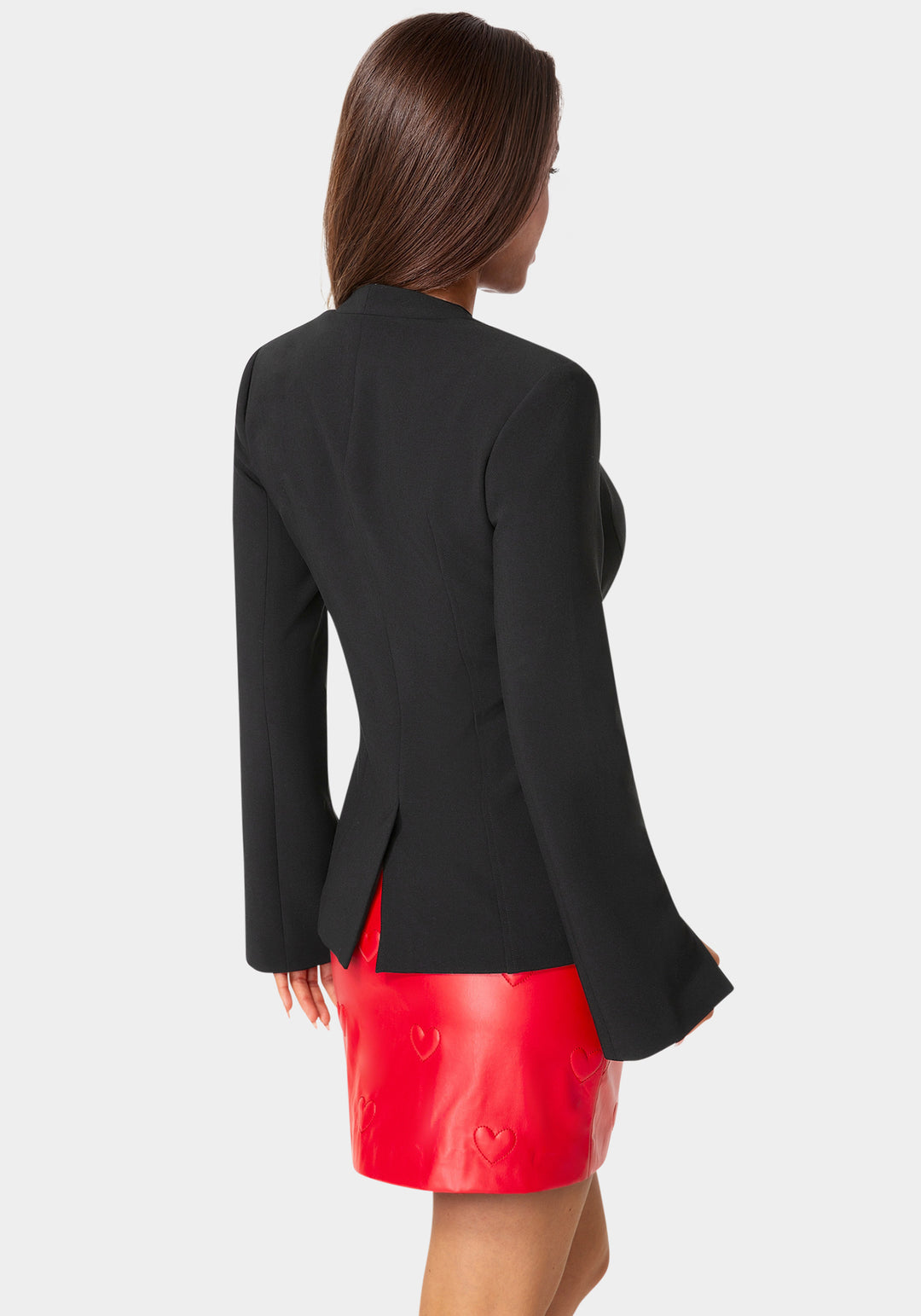 Back View-Tailored Open Neck Blazer-Black