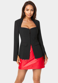 Detail View-Tailored Open Neck Blazer-Black