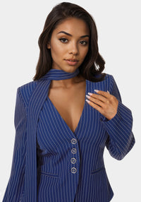 Detail view - Tailored Stripe Scarf Blazer - Blue Intention Pinstripe