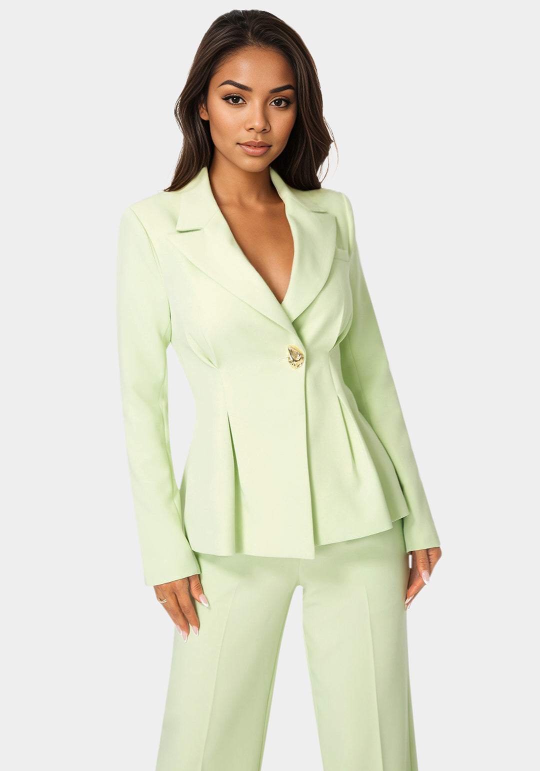 Front view - Tailored Pleat Details Blazer - Mint To Be