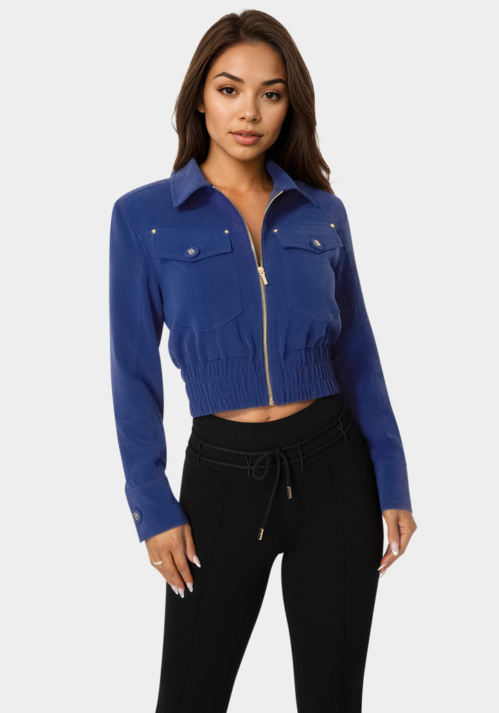 Front view - Chest Pocket Cropped Jacket - Blue Intention