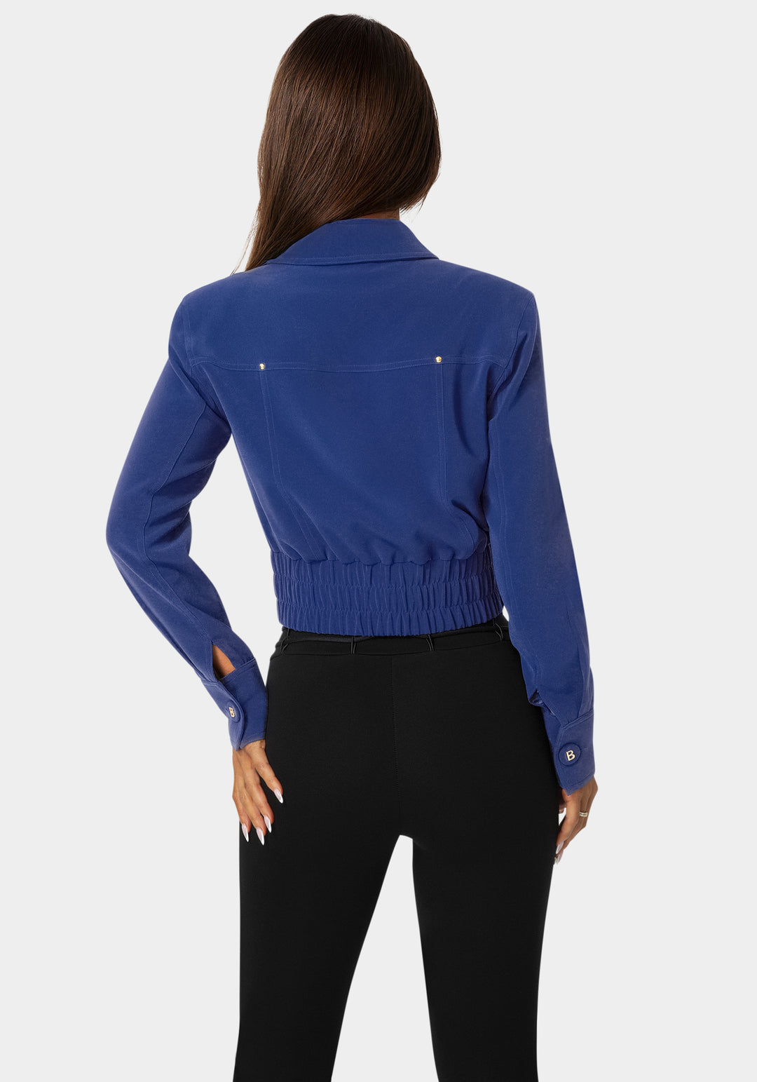 Back view - Chest Pocket Cropped Jacket - Blue Intention
