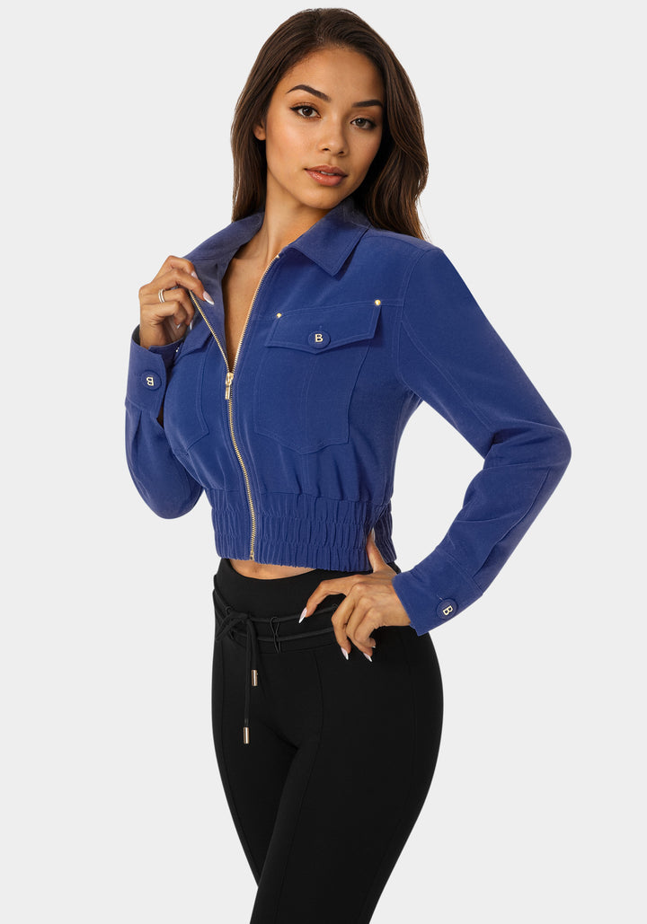 Side view - Chest Pocket Cropped Jacket - Blue Intention