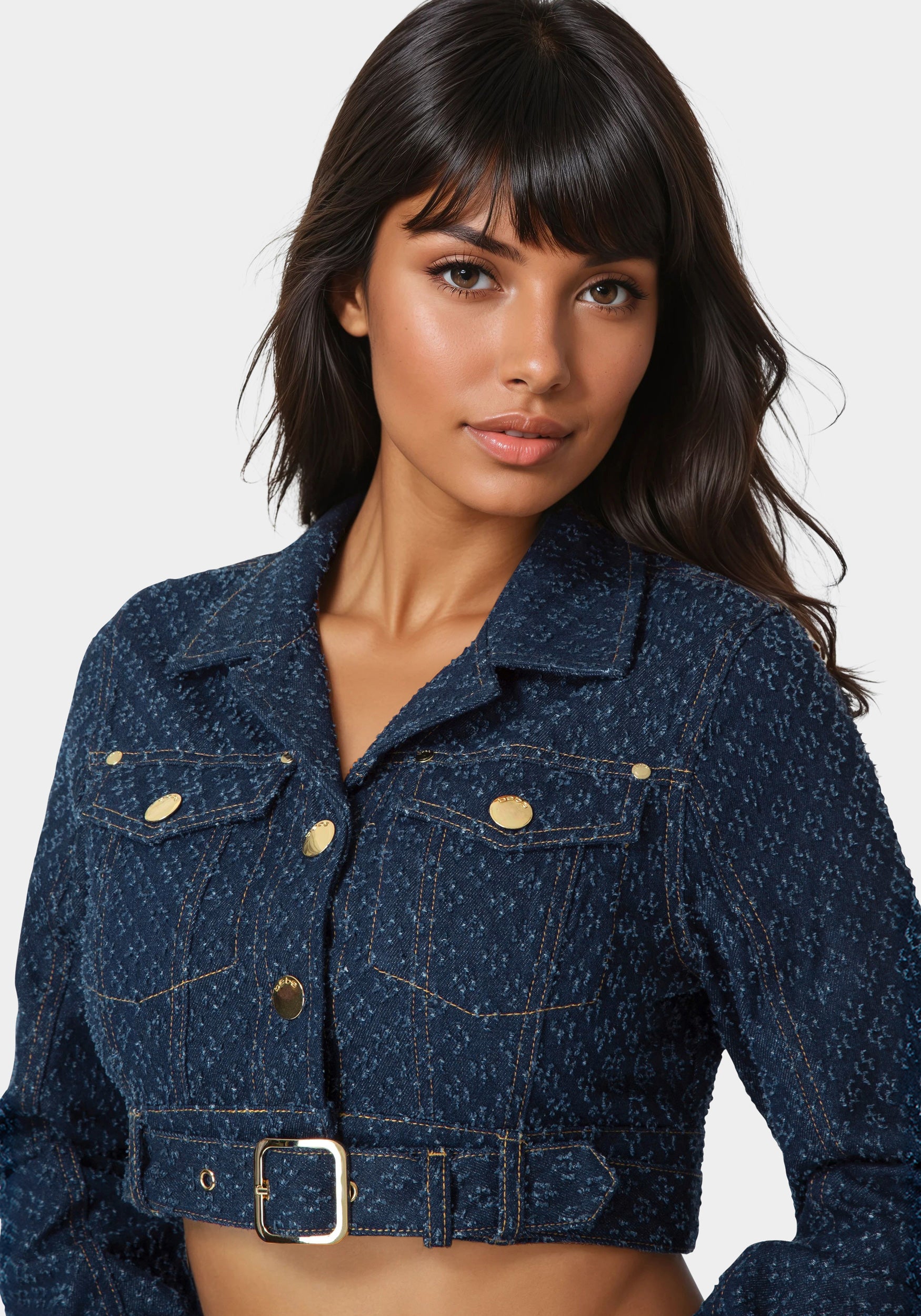 Detail view - Textured Denim Jacket - Dark Blue Wash