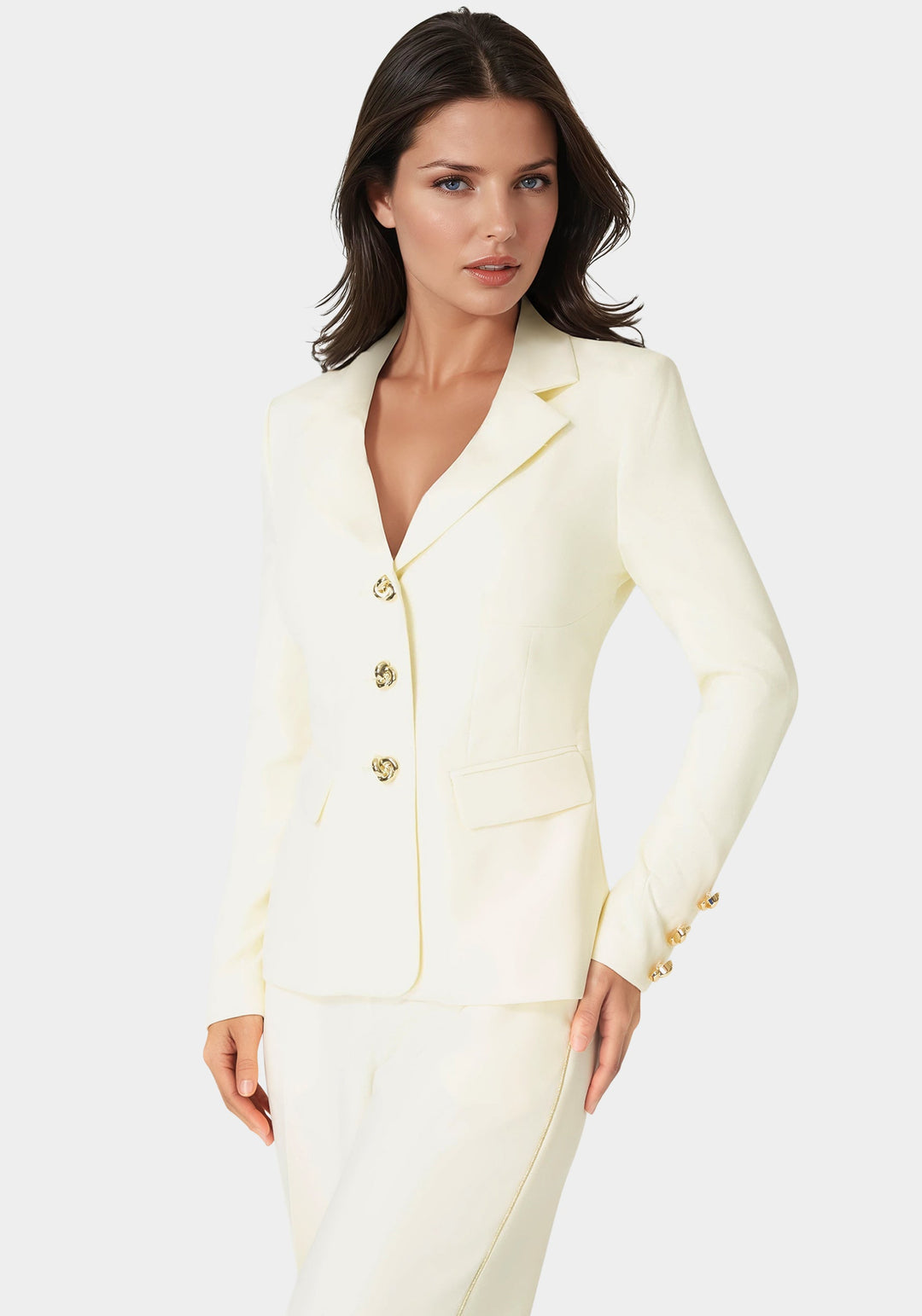 Side View-Tailored Fitted Blazer-Butter Cream