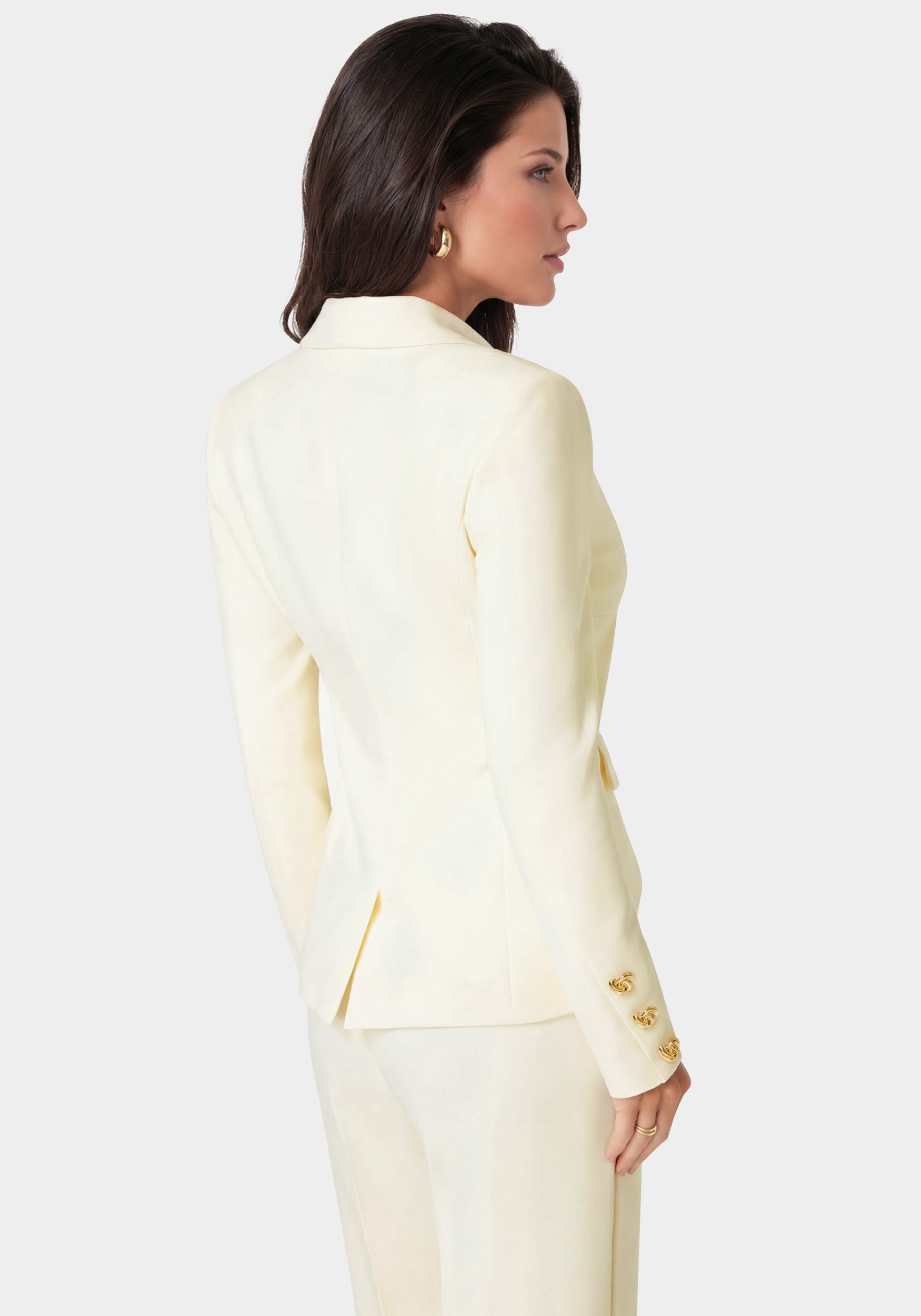 Back View-Tailored Fitted Blazer-Butter Cream