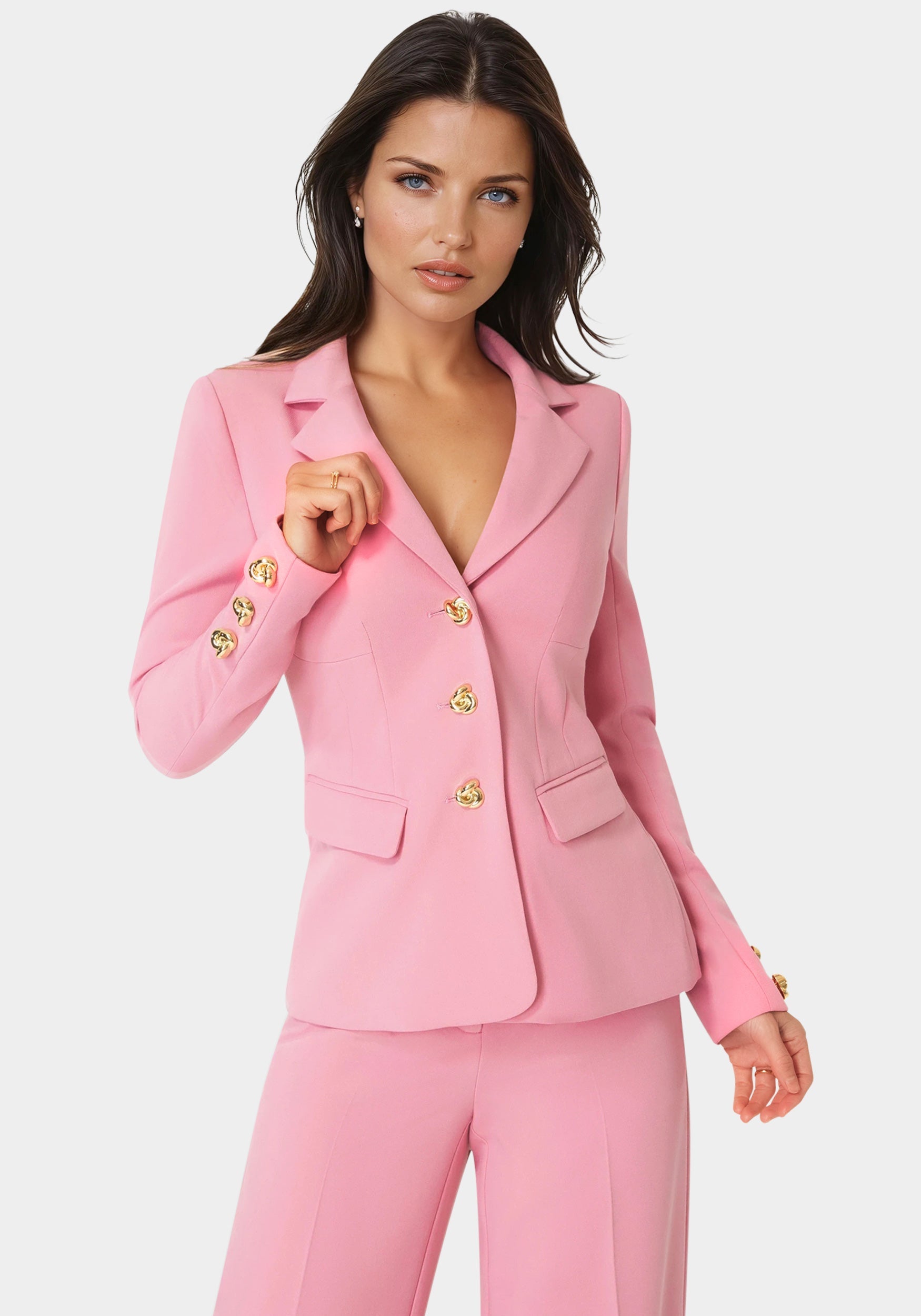 Front View-Tailored Fitted Blazer-Wild Rose
