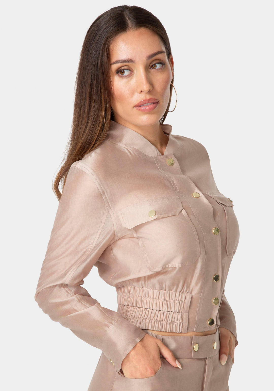 Other View-Light Sheer Voile Bomber-CHOCO CREAM