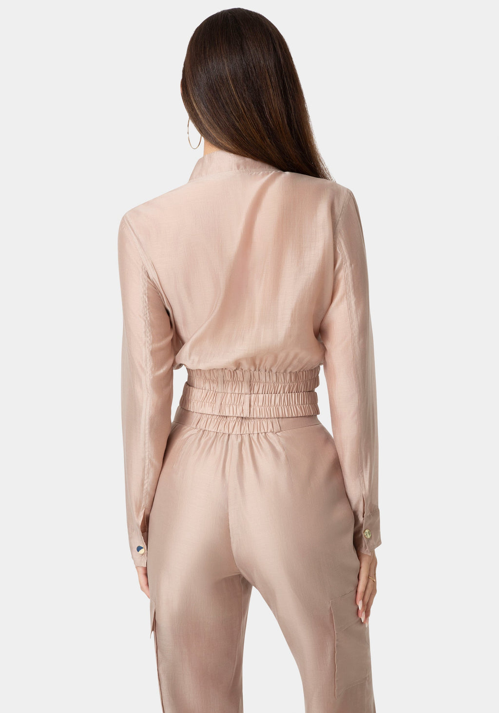 Back View-Light Sheer Voile Bomber-CHOCO CREAM