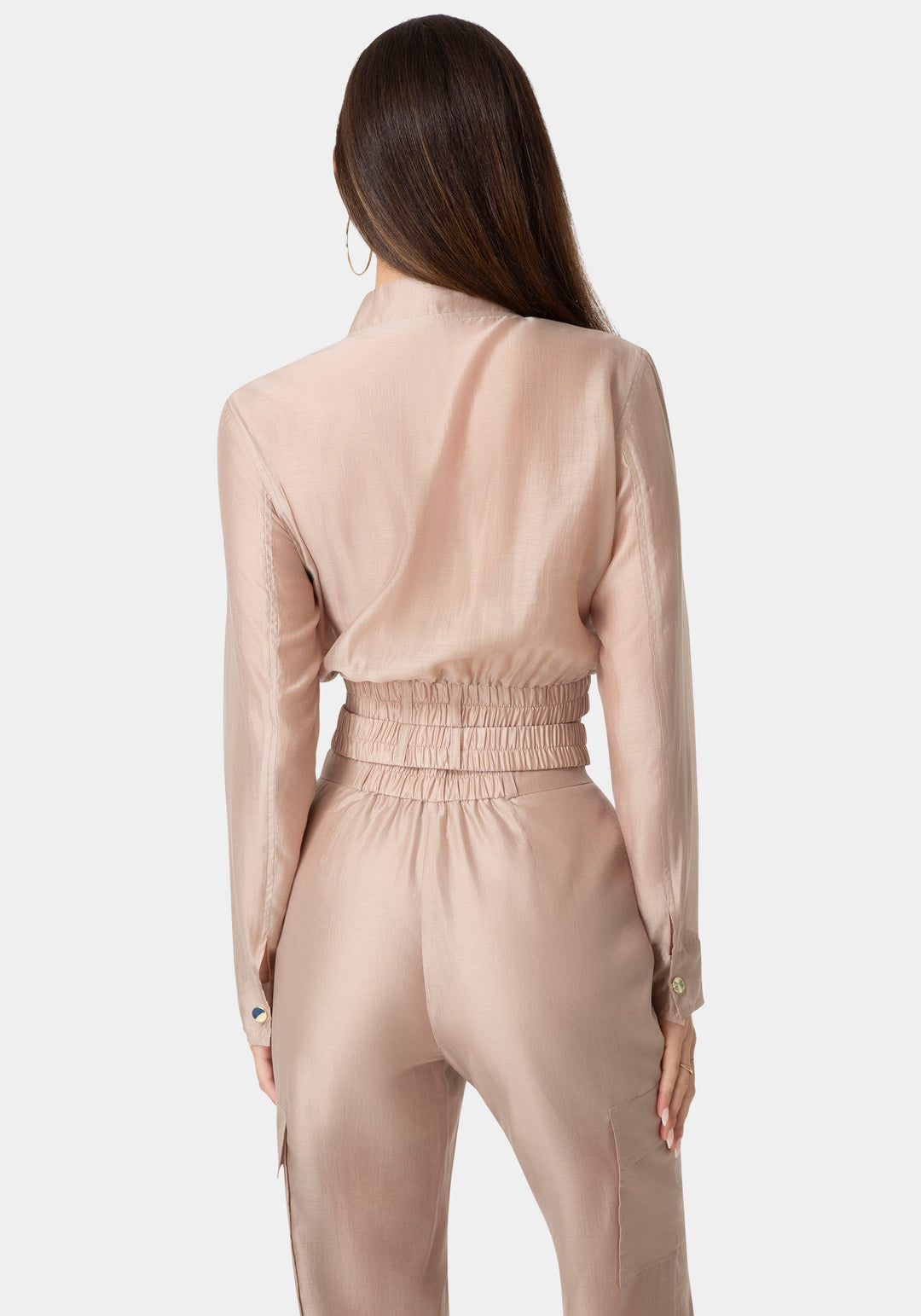 Back View-Light Sheer Voile Bomber-CHOCO CREAM