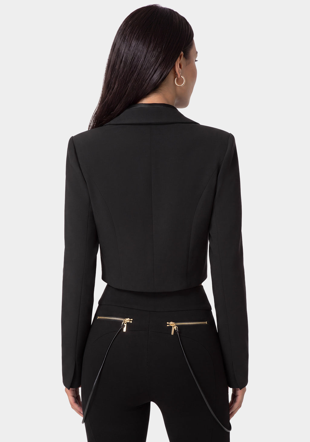 Back View-TAILORED CROPPED BLAZER-BLACK