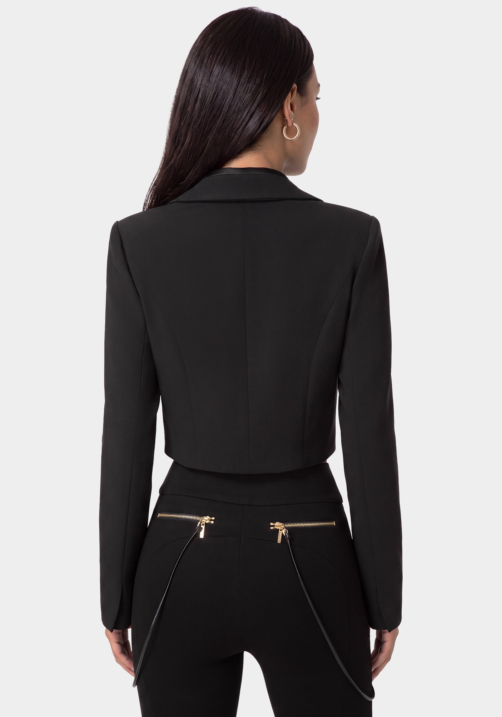 Back View-TAILORED CROPPED BLAZER-BLACK