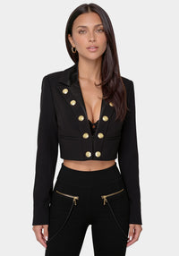 Front View-TAILORED CROPPED BLAZER-BLACK
