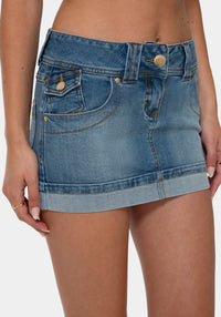 Side View-LOW WAISTED MINI SKIRT-LIGHT BLUE WASH