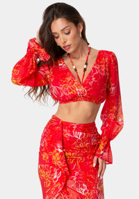 Front View-BEADED BELT FLOWY BLOUSE-ISLABLOOM