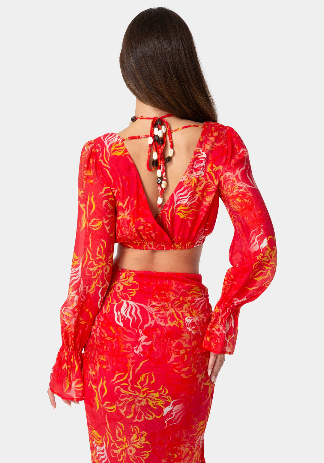 Back View-BEADED BELT FLOWY BLOUSE-ISLABLOOM