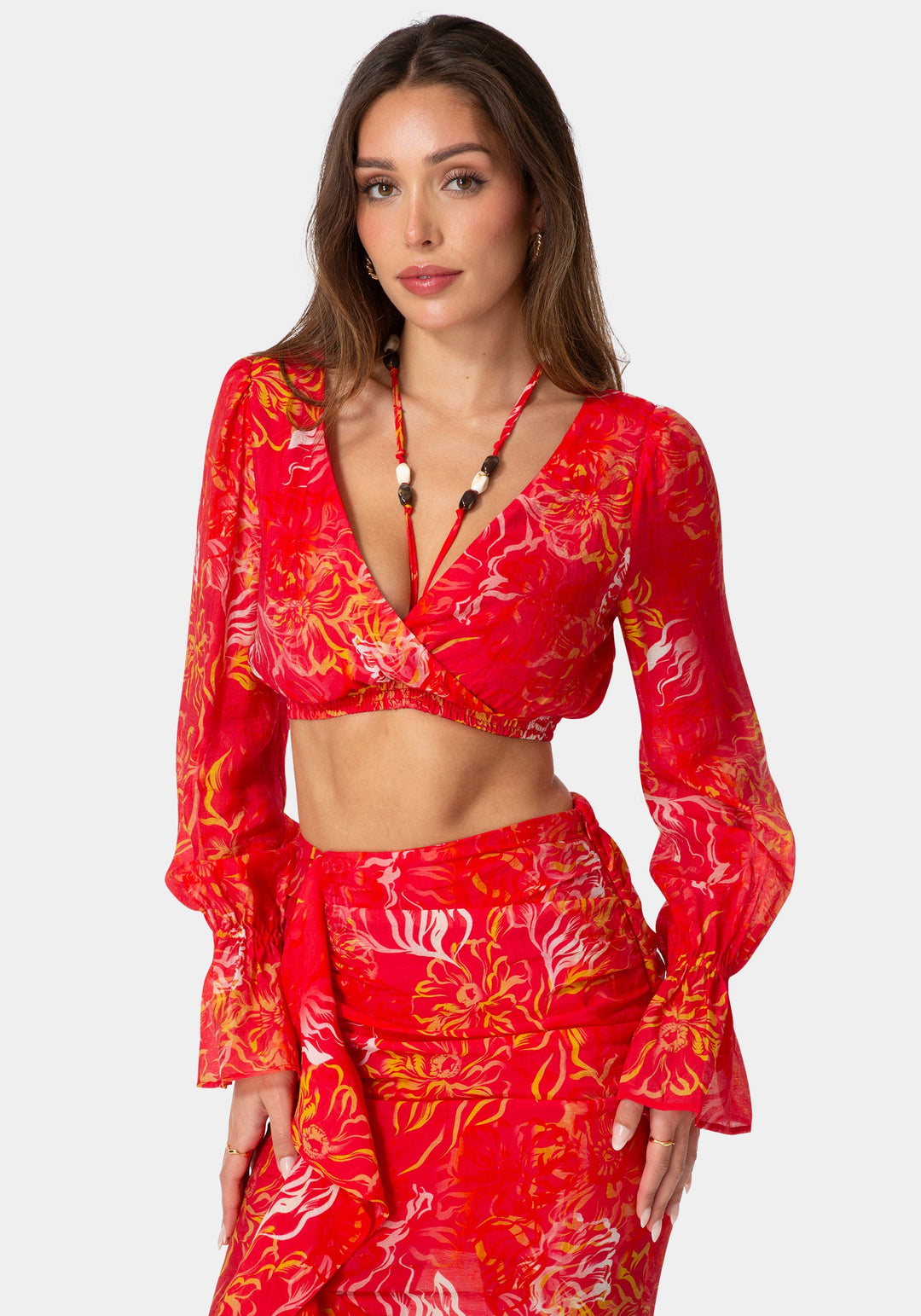 Detail View-BEADED BELT FLOWY BLOUSE-ISLABLOOM