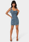 Bow Fitted Eyelet Denim Dress