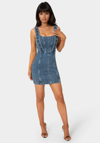 Additional view - Bow Fitted Eyelet Denim Dress - Antique Indigo Wash