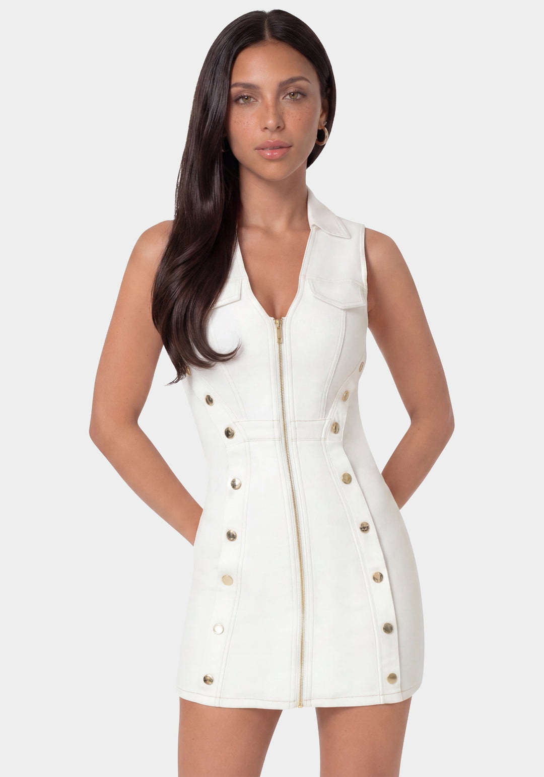 Fitted White Denim Dress bebe Fitted White Denim Dress bebe