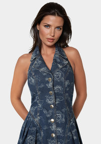 Other View-Fit & Flare Denim Dress-Dark Blue Wash