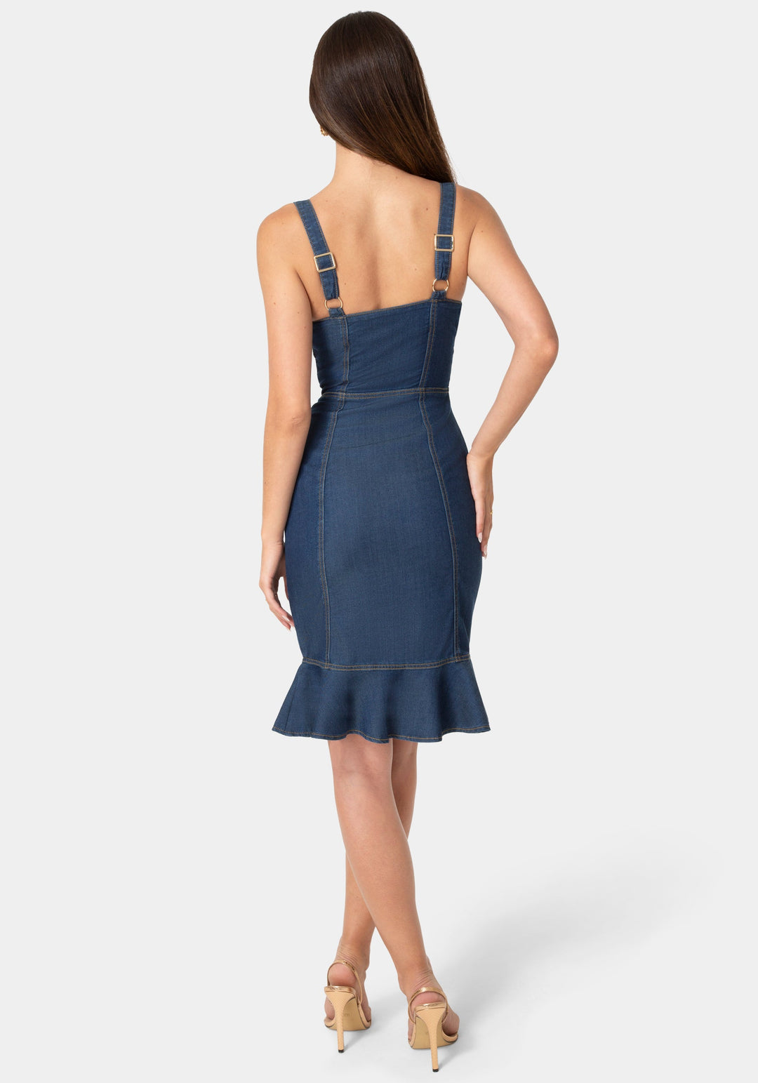 Back View-TENCEL MIDI DRESS-DARK BLUE WASH