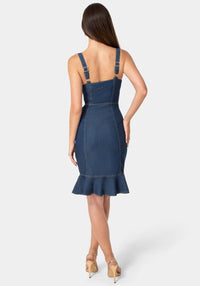 Back View-TENCEL MIDI DRESS-DARK BLUE WASH