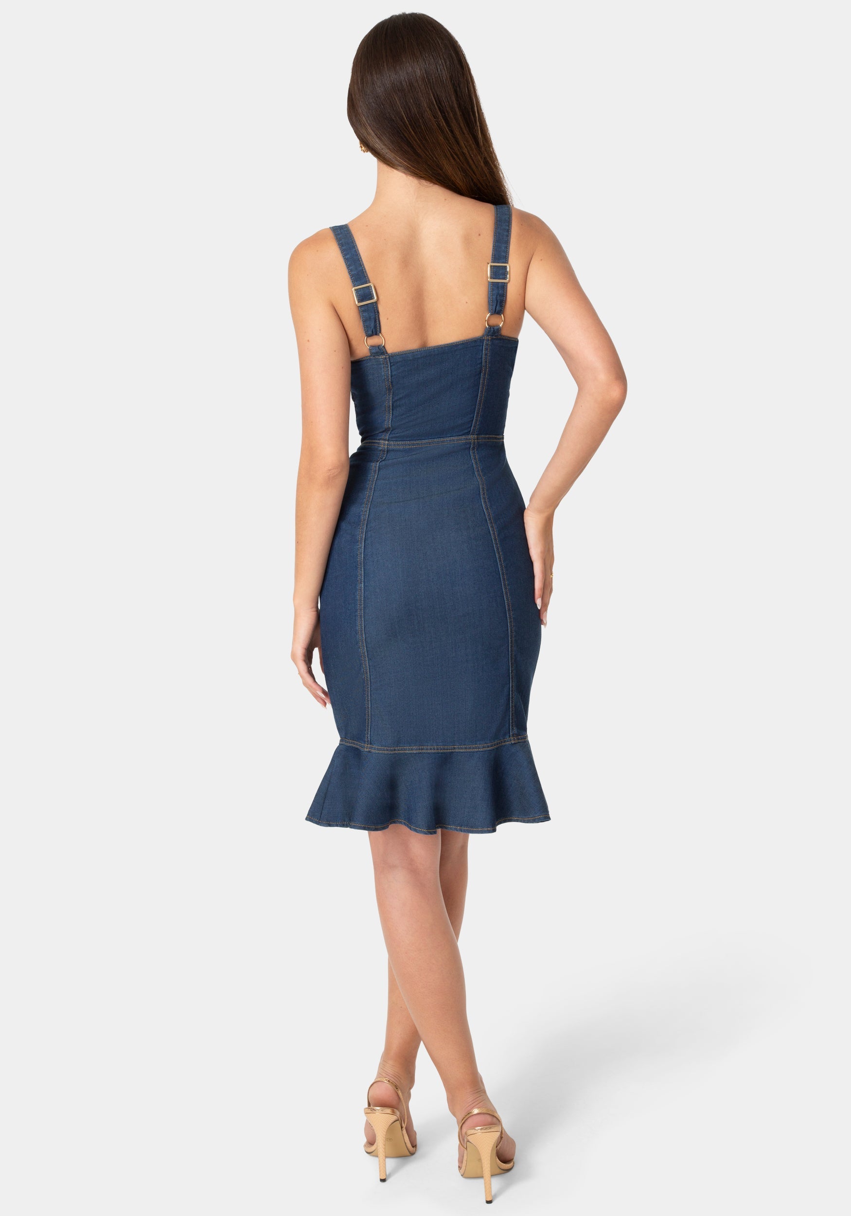 Back View-TENCEL MIDI DRESS-DARK BLUE WASH